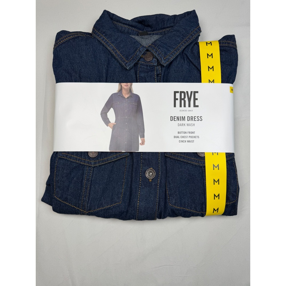 Frye Womens Denim Dress Dark Wash Button Front Cinch Waist Long Sleeve Medium